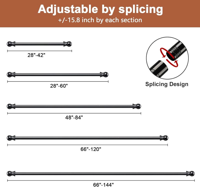 CALCHELE Double Curtain Rods for windows, 1 Inch Diameter double rod curtain rods Heavy Duty Decorative Drapery Rod for Windows 28 to 42 Inch Black - Image 3